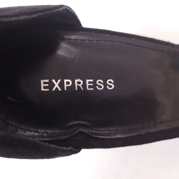 Express Womens Faux Suede Pump Pointed Toe Buckle Strap Slim Heel Black 9 - Picture 9 of 10